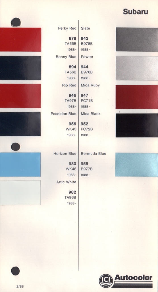 1988 - 1994 Subaru Paint Charts Autocolor